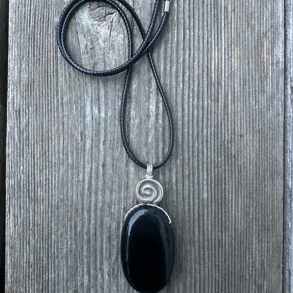 Basalt Necklace for Courage, Strength and Creativity. Swirl for Consciousness. - Picture 2 of 5